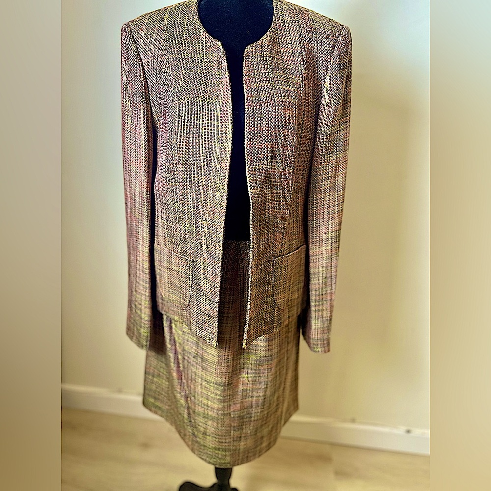 KATE HILL Women’s Tweed Cotton Blend Jacket (Sz 8) & Skirt (Sz 6) Business Suit